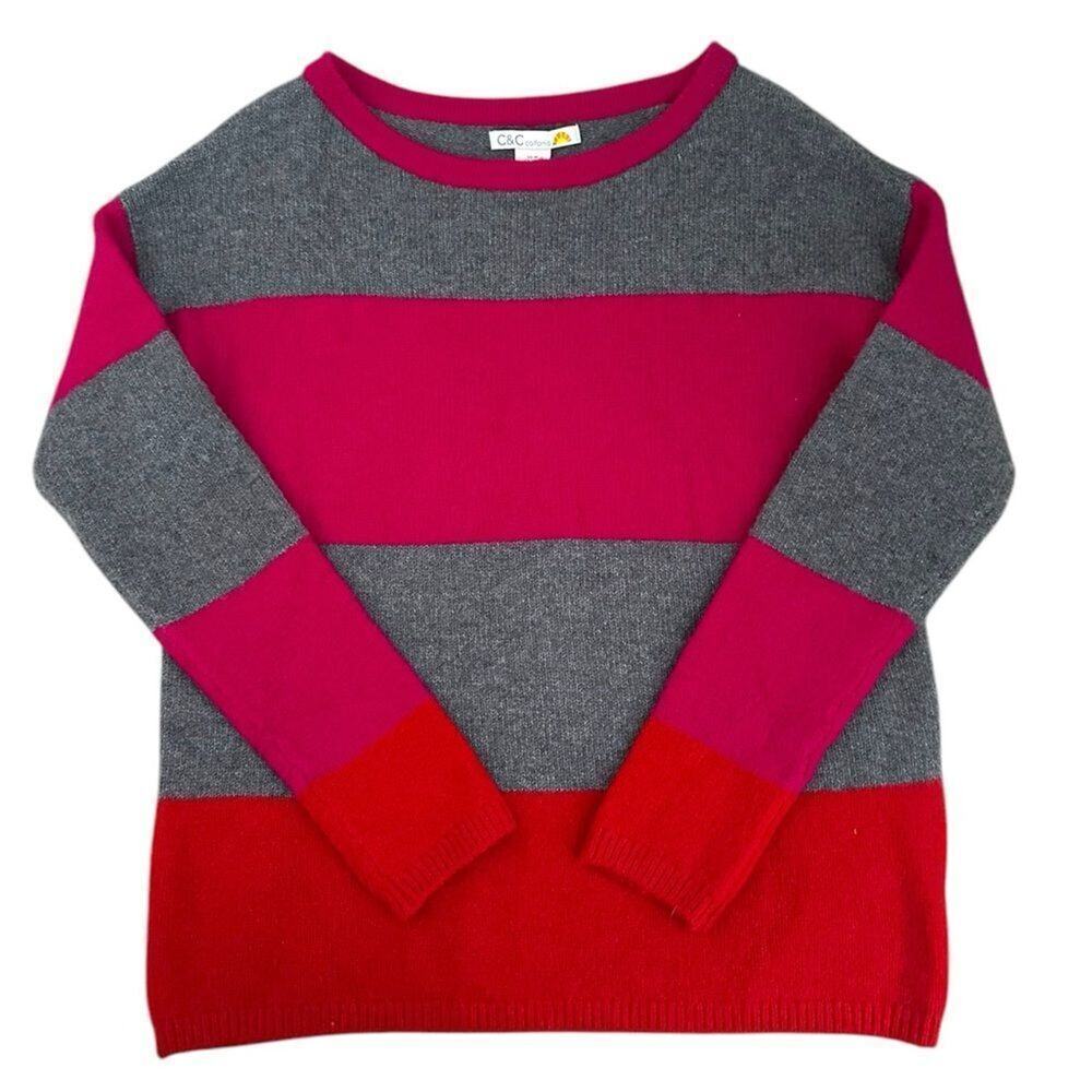 C&C California Striped Wool Blend Sweater M Pink Red Gray Colorblock Cozy Soft